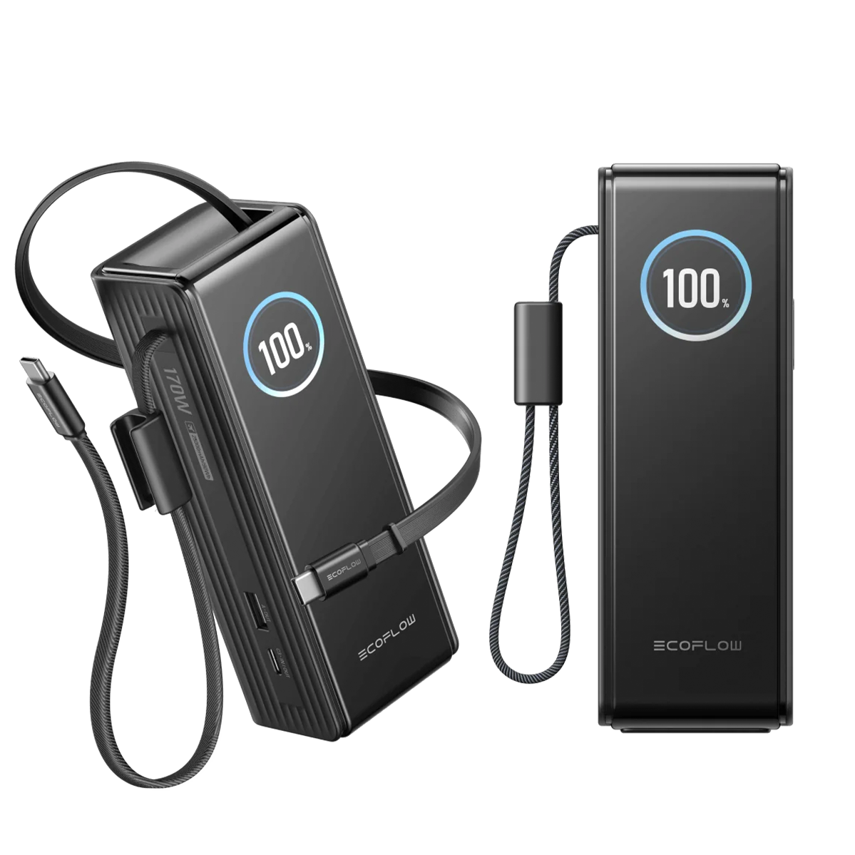 Павербанк із вбудованим і висувним кабелями EcoFlow RAPID Powerbank 25000mAh 170W - Black (EF-RAPID25K100W-B-EU)