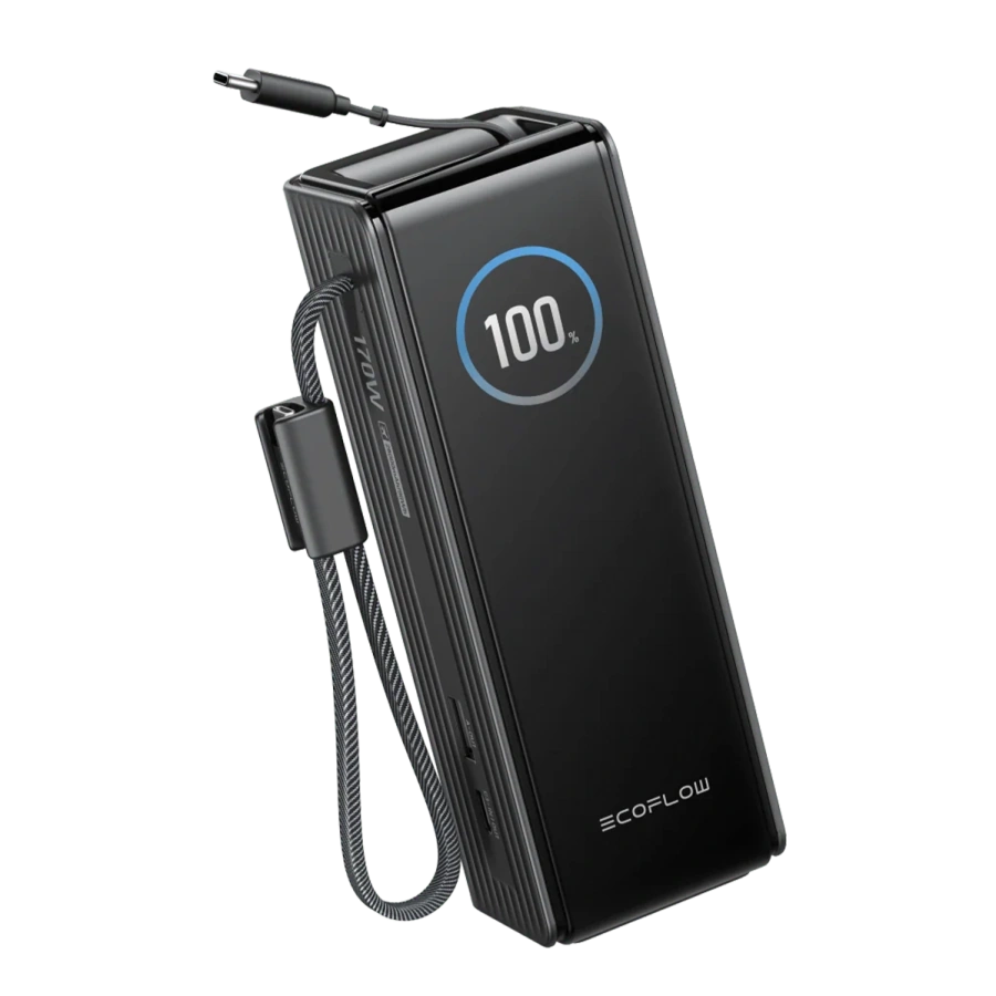 Павербанк із вбудованим і висувним кабелями EcoFlow RAPID Powerbank 25000mAh 170W - Black (EF-RAPID25K100W-B-EU)