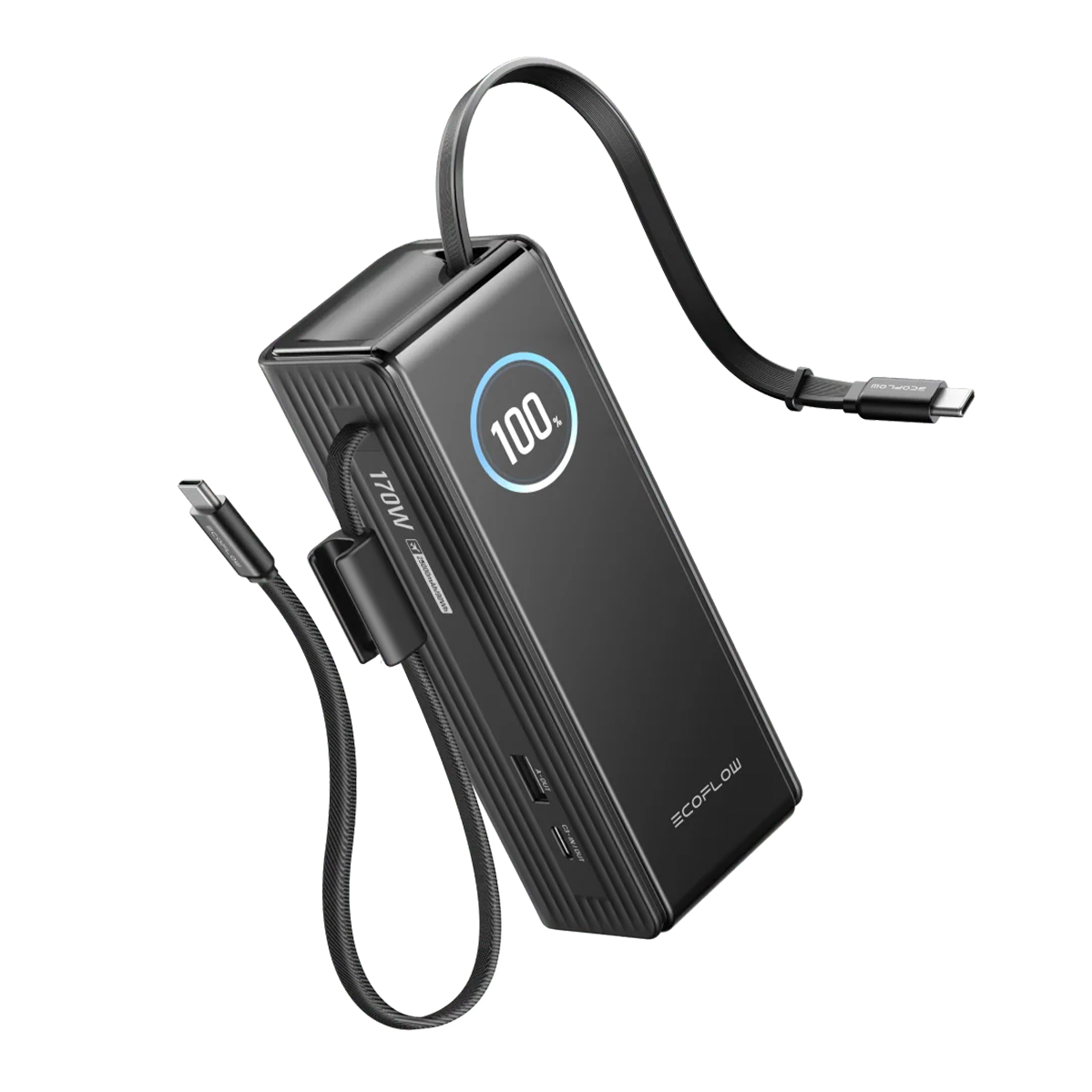 Павербанк із вбудованим і висувним кабелями EcoFlow RAPID Powerbank 25000mAh 170W - Black (EF-RAPID25K100W-B-EU)