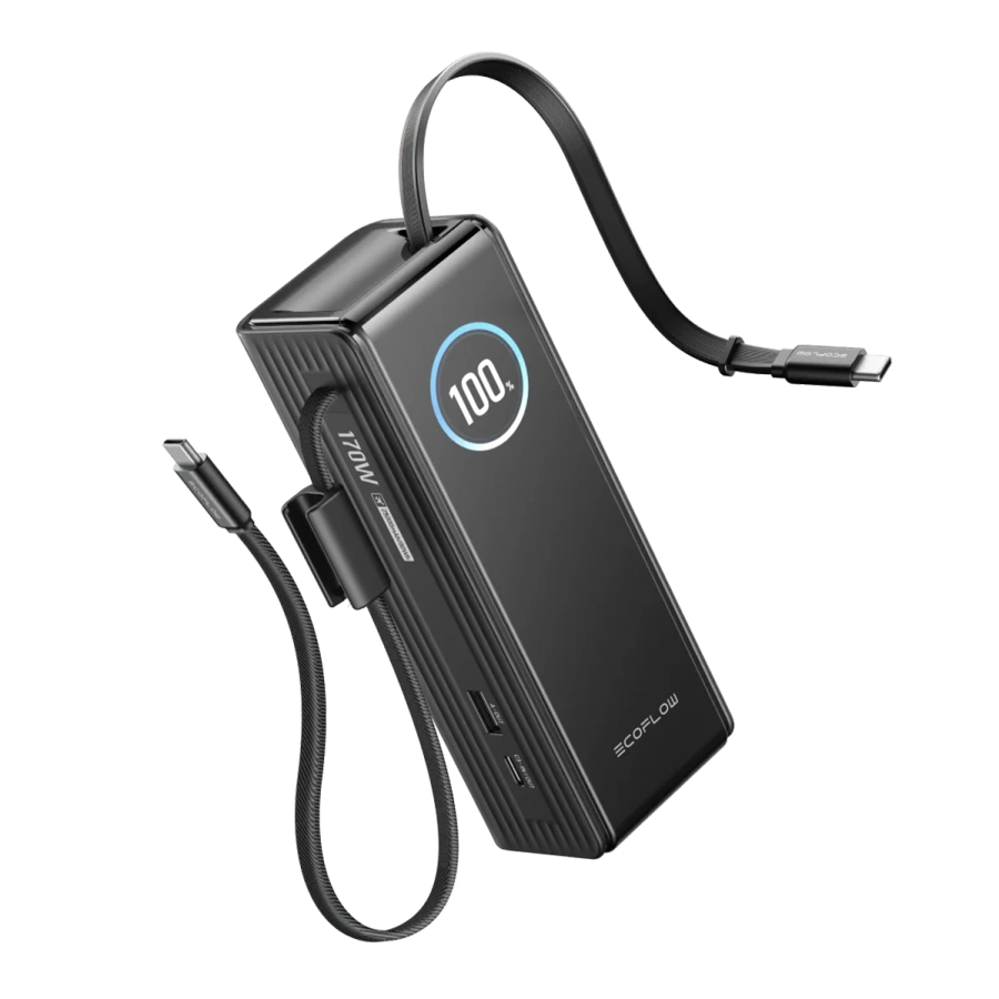 Павербанк із вбудованим і висувним кабелями EcoFlow RAPID Powerbank 25000mAh 170W - Black (EF-RAPID25K100W-B-EU)