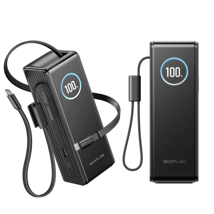 Павербанк із вбудованим і висувним кабелями EcoFlow RAPID Powerbank 25000mAh 170W - Black (EF-RAPID25K100W-B-EU)