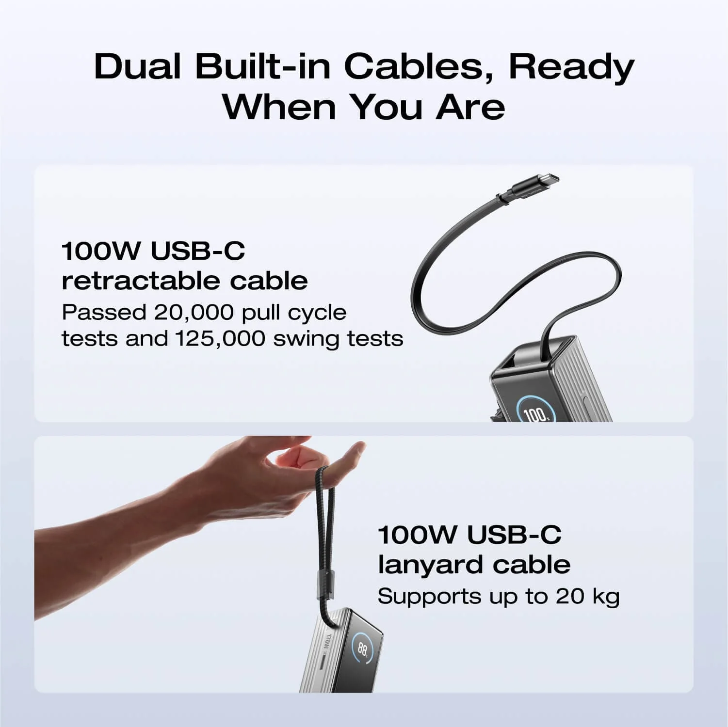 Павербанк із вбудованим і висувним кабелями EcoFlow RAPID Powerbank 25000mAh 170W - Silver (EF-RAPID25K100W-S-EU)