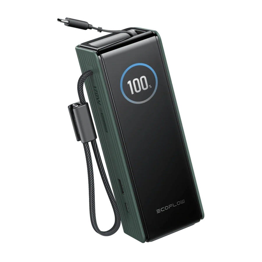 Павербанк із вбудованим і висувним кабелями EcoFlow RAPID Powerbank 25000mAh 170W - Green (EF-RAPID25K100W-G-EU)