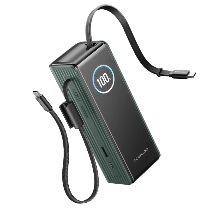 Павербанк із вбудованим і висувним кабелями EcoFlow RAPID Powerbank 25000mAh 170W - Green (EF-RAPID25K100W-G-EU)