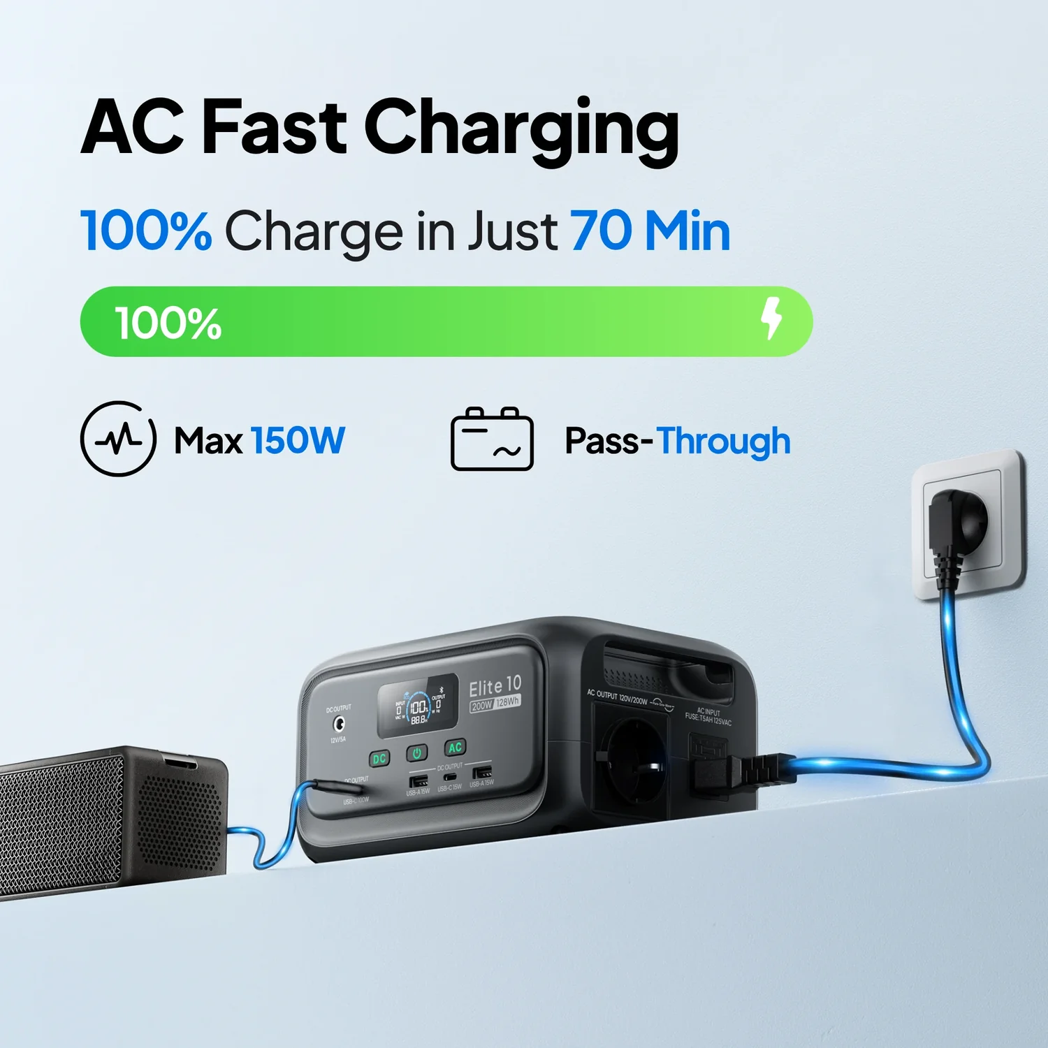 Портативна зарядна станція BLUETTI Elite 10 with UPS | 200W 128Wh (P-EL10-EU-GY-BL-010)