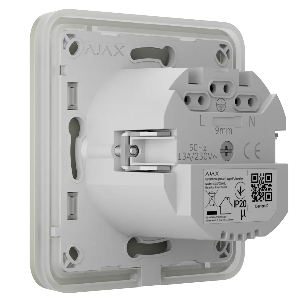 Розумна розетка з функцією моніторингу споживання електроенергії Ajax Outlet [type F] Jeweller - Oyster