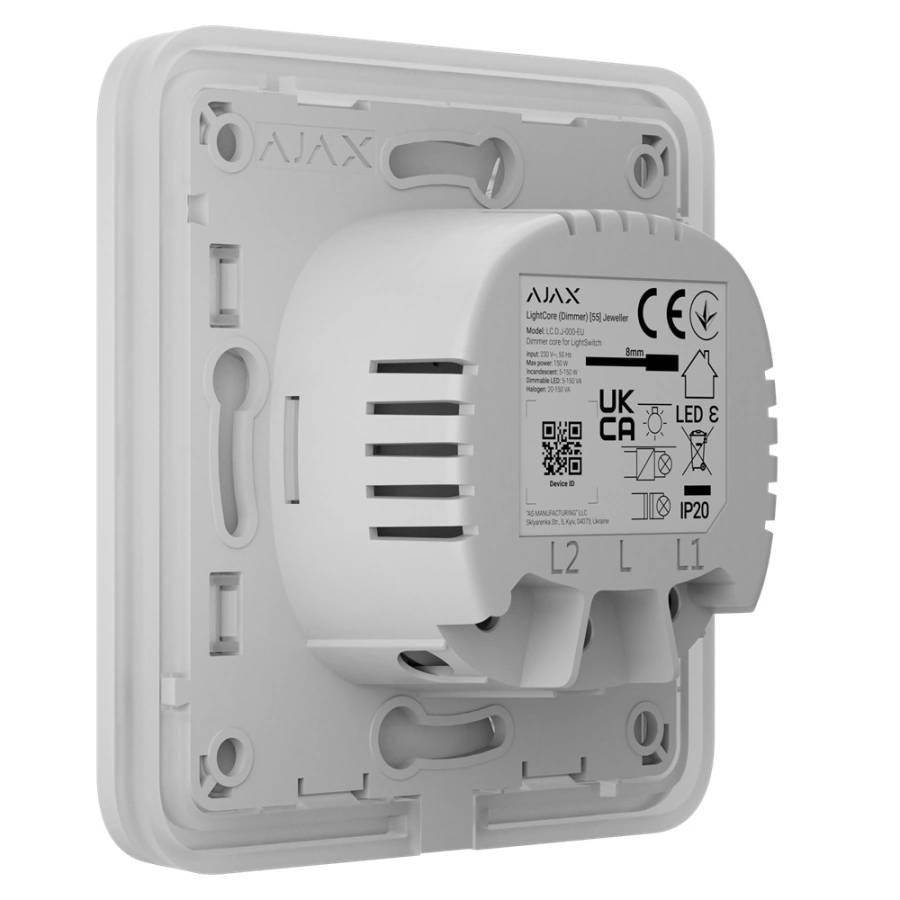 Розумний сенсорний димерний вимикач світла Ajax LightSwitch (Dimmer) Jeweller - White