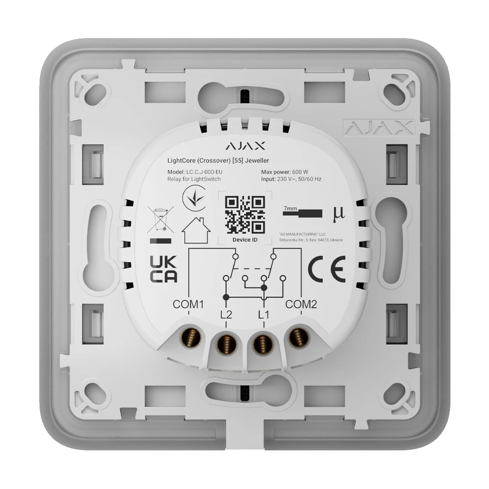 Розумний сенсорний перехресний вимикач Ajax LightSwitch (Crossover) Jeweller - Grey