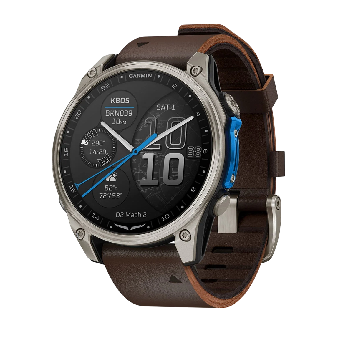 Смарт-часы Garmin D2 Mach 2 47 mm AMOLED Sapphire - Titanium Case with Oxford Brown Leather Band (010-02904-30/31)