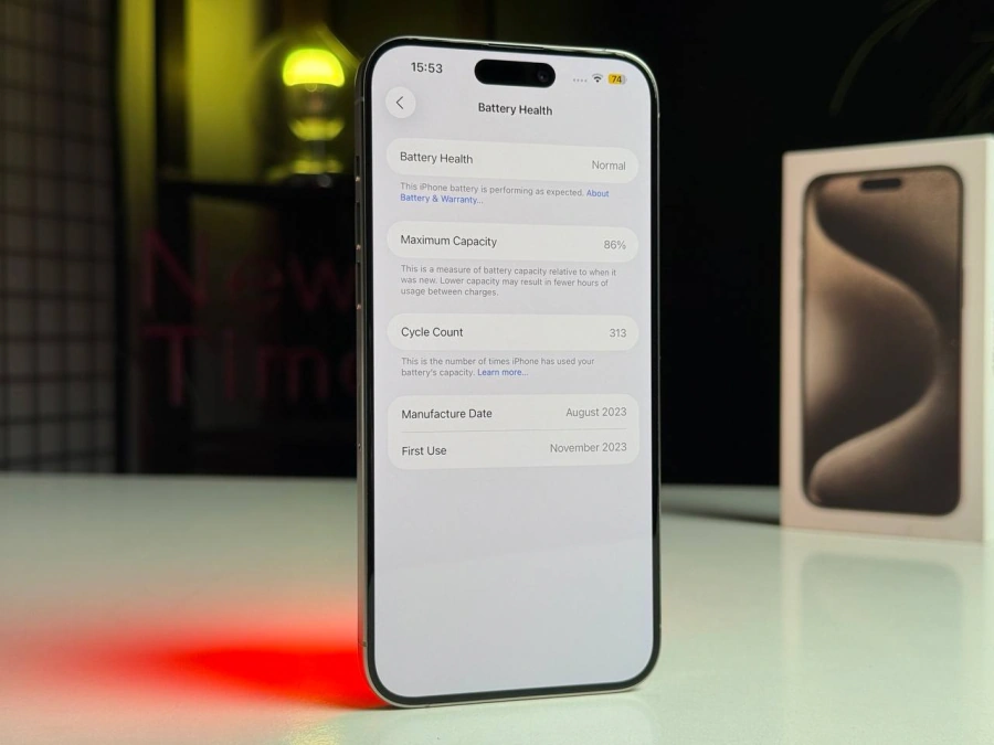 Б/У Apple iPhone 15 Pro Max 1TB Natural Titanium (MU7J3) - Состояние: хорошее | Аккумулятор: 86% | Комплектация: полный | Гарантия: 3 мес.