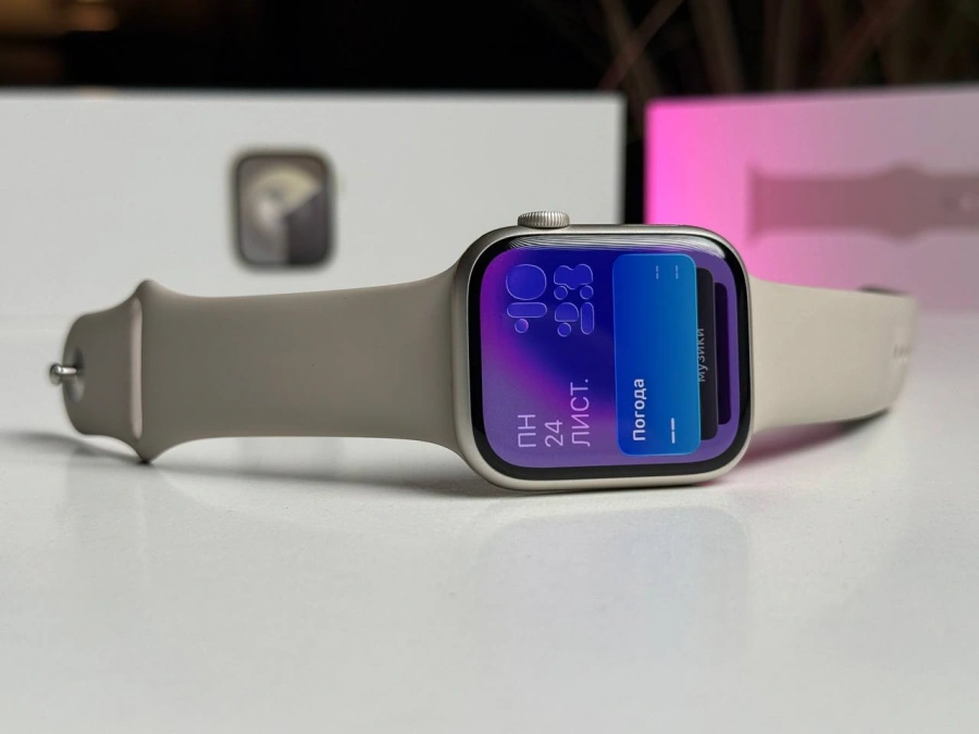 ВЖИВАНИЙ Б/У Apple Watch Series 9 GPS 45mm Starlight Aluminum Case with Starlight Sport Band - M/L (MR973) - Состояние: хороший | Аккумулятор: 87% | Комплектация: полный | Гарантія: 3 мес.