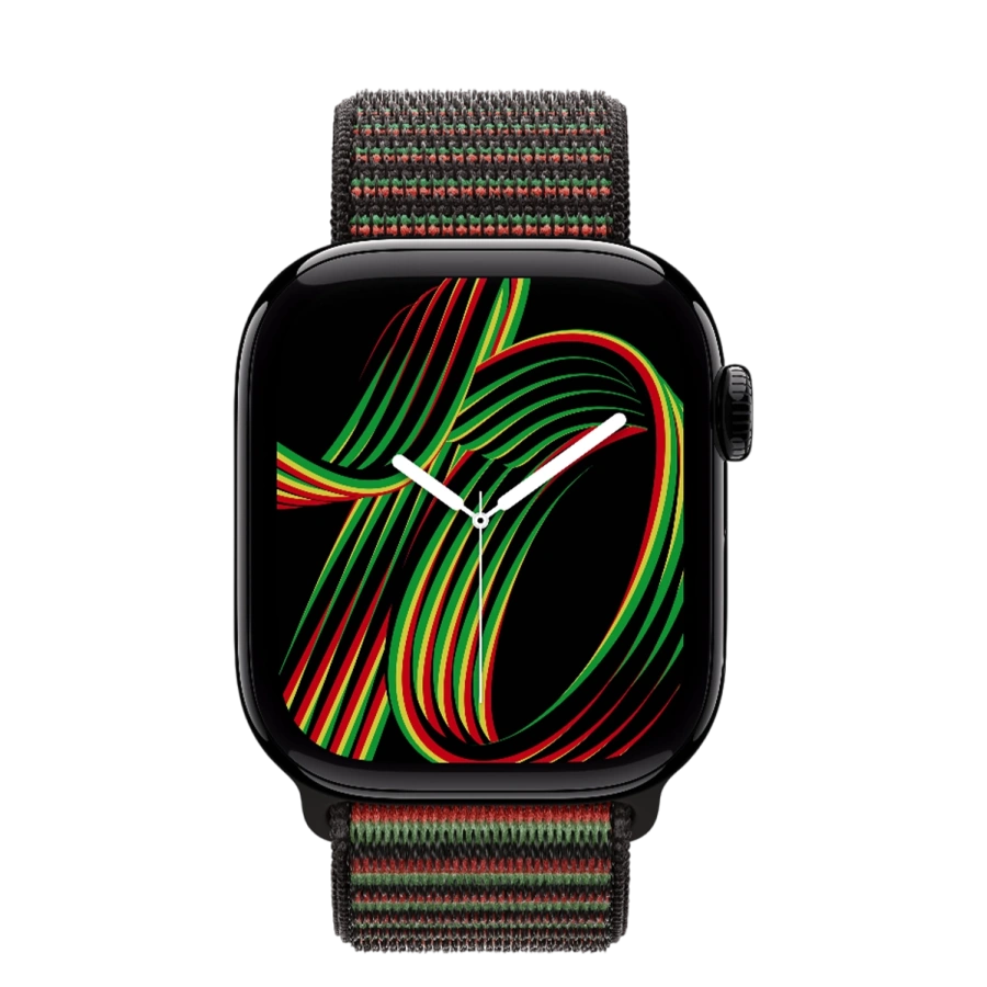 Apple Watch Series 11 GPS 42mm Jet Black Aluminum Case with Black Unity Sport Loop - Unity Rhythm (MEW04+MDF44)