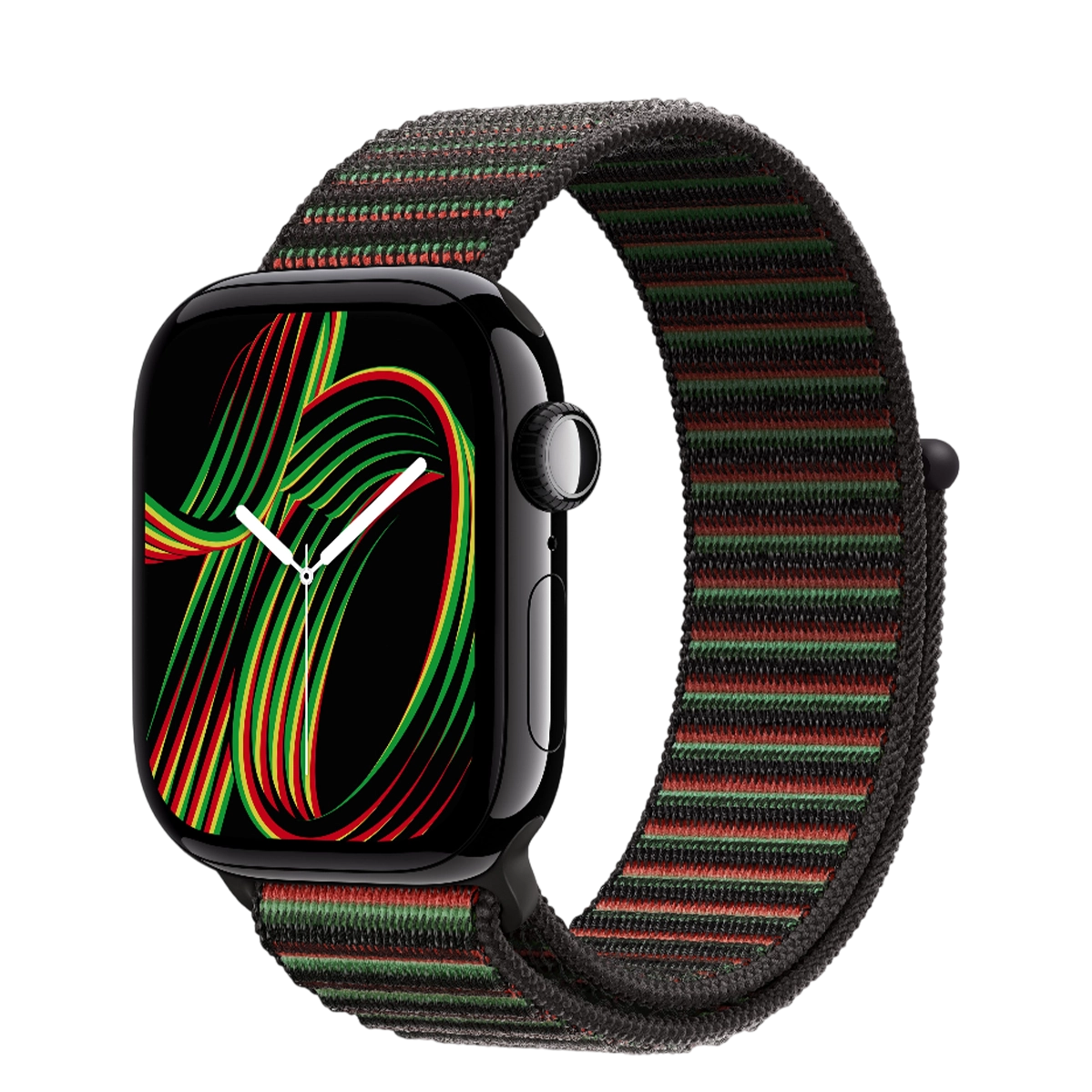 Apple Watch Series 11 GPS 42mm Jet Black Aluminum Case with Black Unity Sport Loop - Unity Rhythm (MEW04+MDF44)