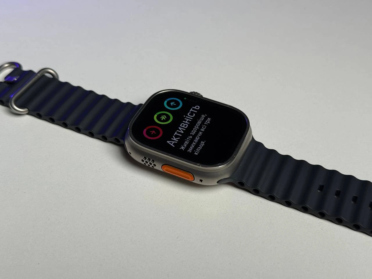 ВЖИВАНИЙ Б/У Apple Watch Ultra GPS + Cellular 49mm Titanium Case with Midnight Ocean Band (MQET3, MQFK3) - Состояние: хороший | Аккумулятор: 100% | Комплектация: полный, без коробки | Гарантия: 3 мес.