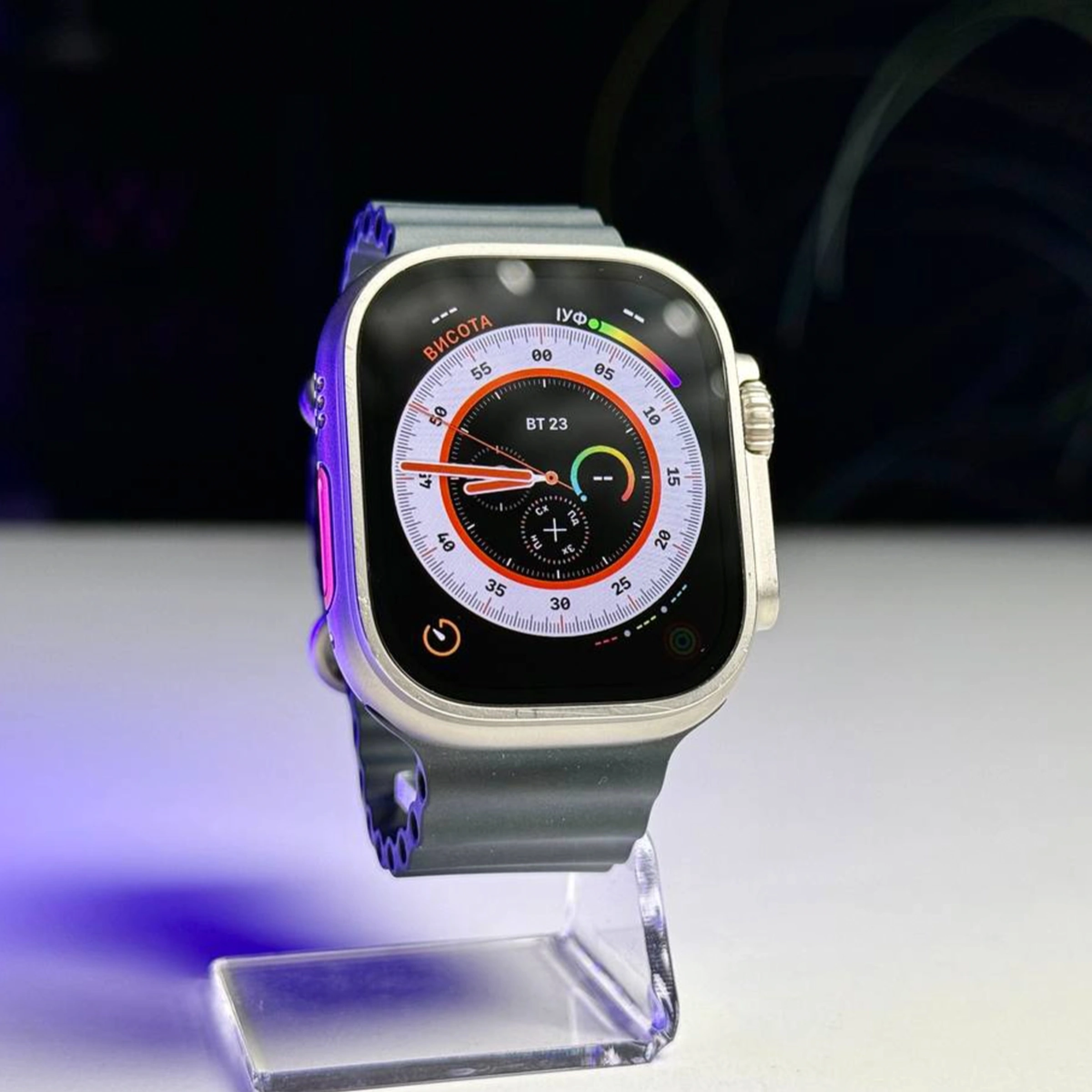 ВЖИВАНИЙ Б/У Apple Watch Ultra GPS + Cellular 49mm Titanium Case with Midnight Ocean Band (MQET3, MQFK3) - Состояние: хороший | Аккумулятор: 100% | Комплектация: полный, без коробки | Гарантия: 3 мес.