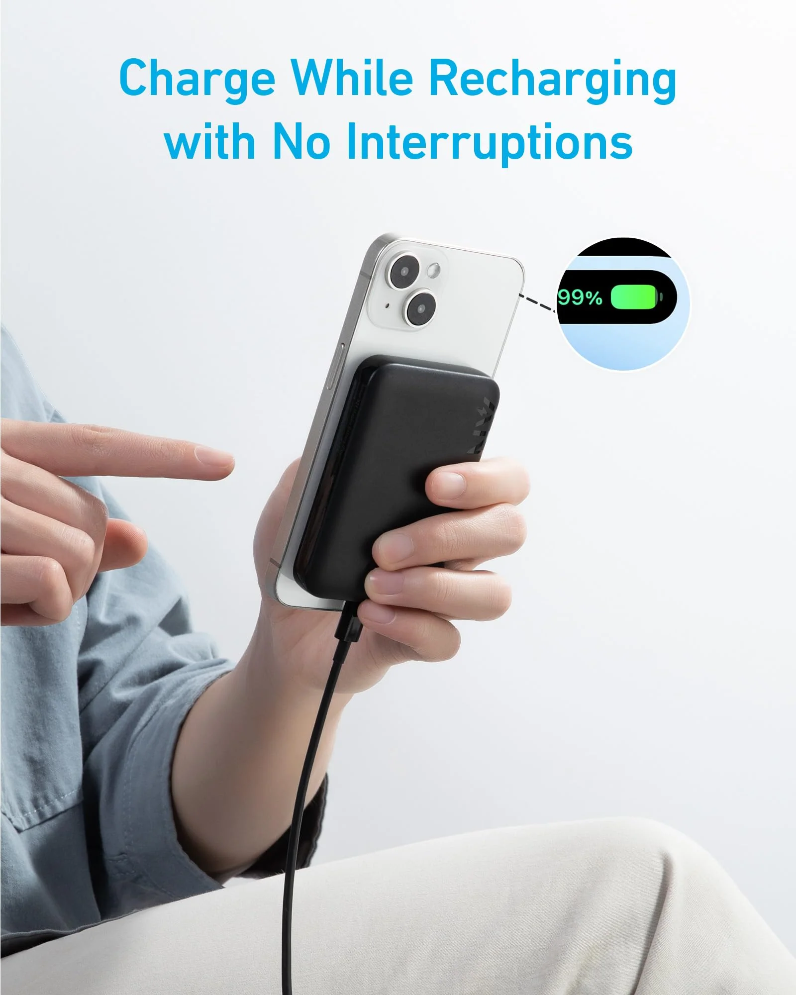 Магнитный павербанк Anker 321 MagGo Battery [PowerCore 5K] 5000mAh - Black Stone (A1616011)