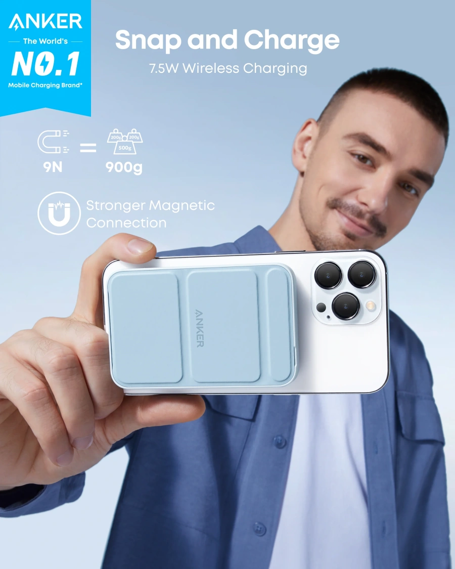 Магнитный павербанк Anker 622 Magnetic Battery 5000mAh [MagGo with Stand] - Misty Blue (A1614031)