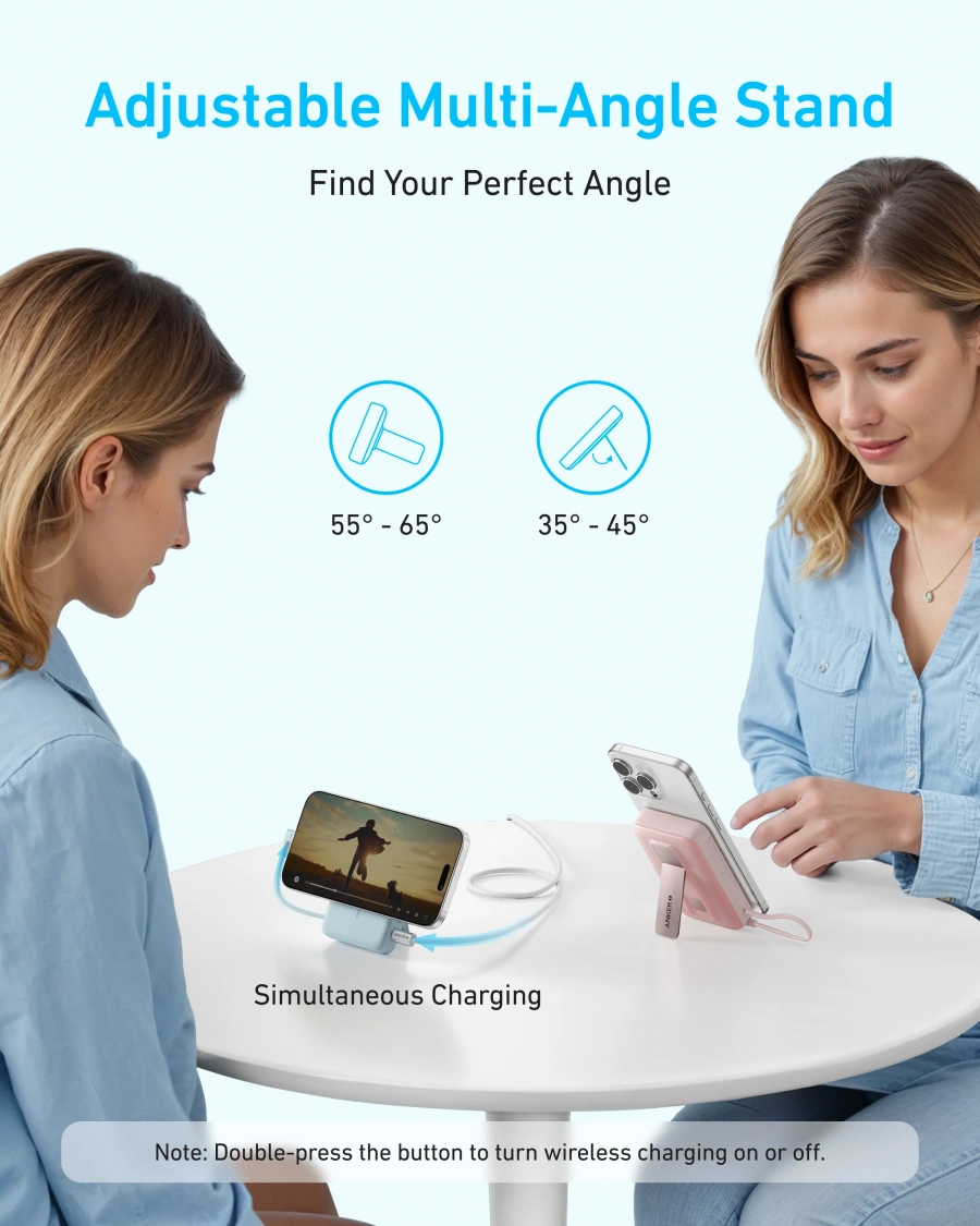 Магнитный павербанк со встроенным кабелем и подставкой Anker Zolo Magnetic Power Bank 10000mAh 30W with Built-in USB-C Cable - Black (A1685011)