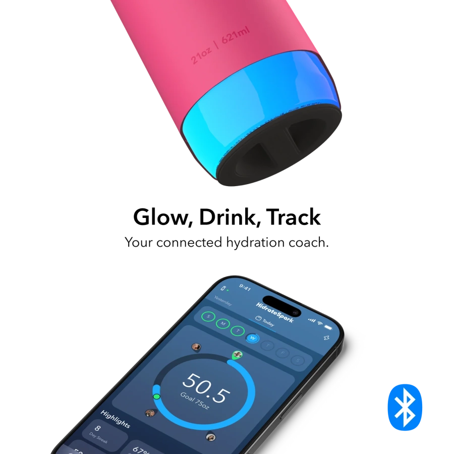 Умная бутылка для воды HidrateSpark PRO 2 Smart Bottle - Chug & Straw Lid 21 oz/621 ml - Flamingo (HI-21B-01)