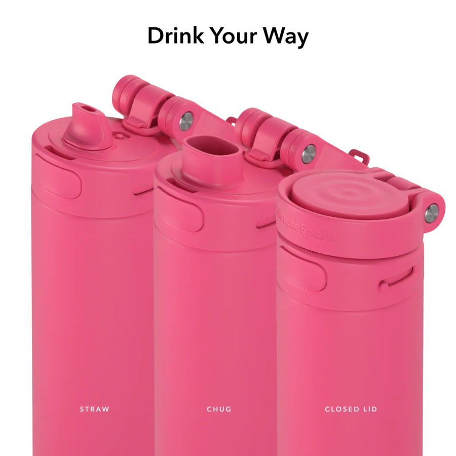 Умная бутылка для воды HidrateSpark PRO 2 Smart Bottle - Chug & Straw Lid 21 oz/621 ml - Flamingo (HI-21B-01)