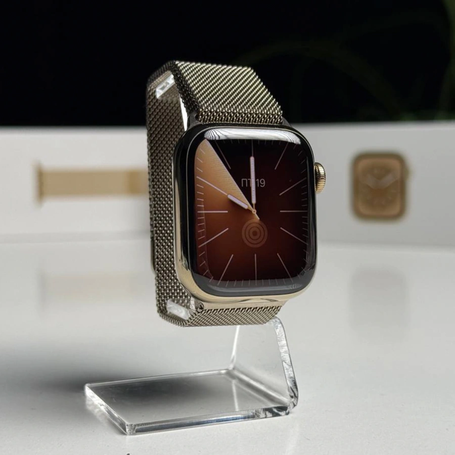 ВЖИВАНИЙ Б/У Apple Watch Series 8 GPS + Cellular 41mm Gold Stainless Steel Case with Milanese Loop Gold (MNJE3, MNJF3) - Состояние: хорошее | Аккумулятор: 86% | Комплектация: полный | Гарантия: 3 мес.