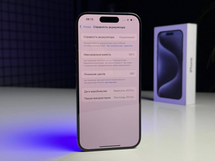ВЖИВАНИЙ Б/У Apple iPhone 15 Pro 256GB Blue Titanium (MTV63) - Состояние: хороший | Аккумулятор: 86% | Комплектация: полный | Гарантія: 3 мес.