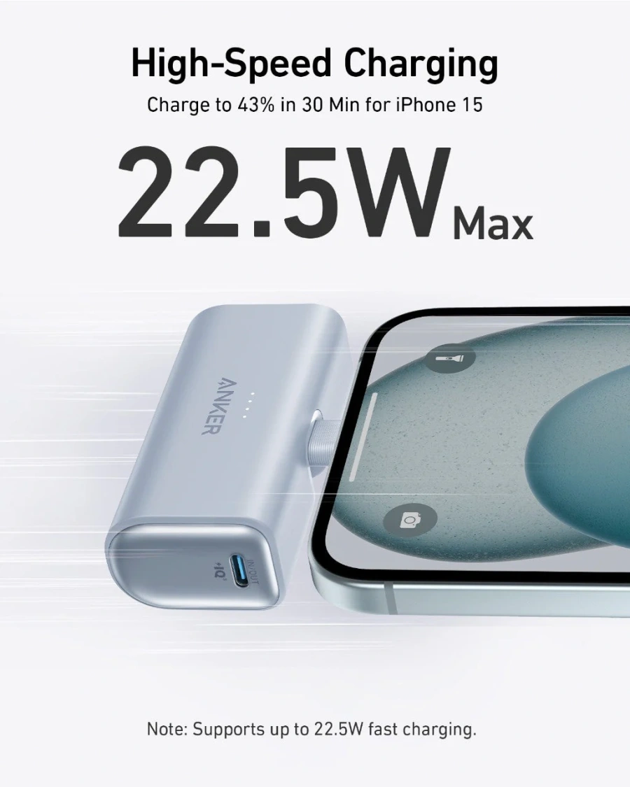 Внешний аккумулятор [павербанк] Anker Nano с разъемом USB-C 22,5W 5000 mAh - Ice Lake Blue (A1653031)