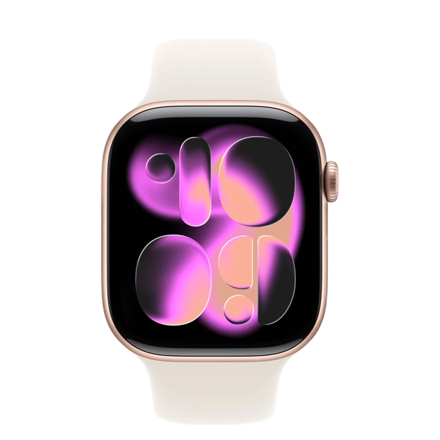 Apple Watch Series 11 GPS 46mm Rose Gold Aluminum Case with Starlight Sport Band - M/L (MEWA4+MXM73)
