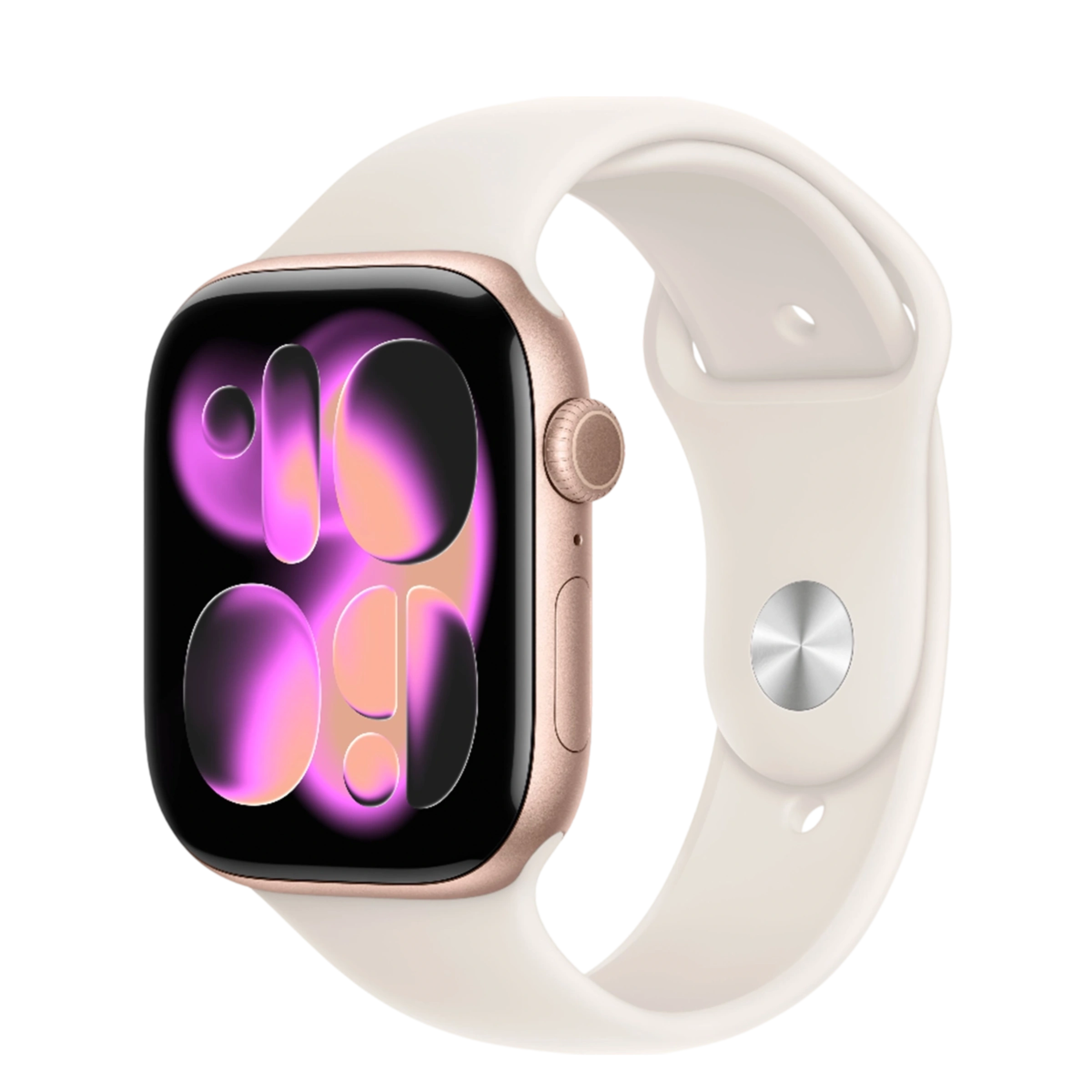 Apple Watch Series 11 GPS 46mm Rose Gold Aluminum Case with Starlight Sport Band - M/L (MEWA4+MXM73)
