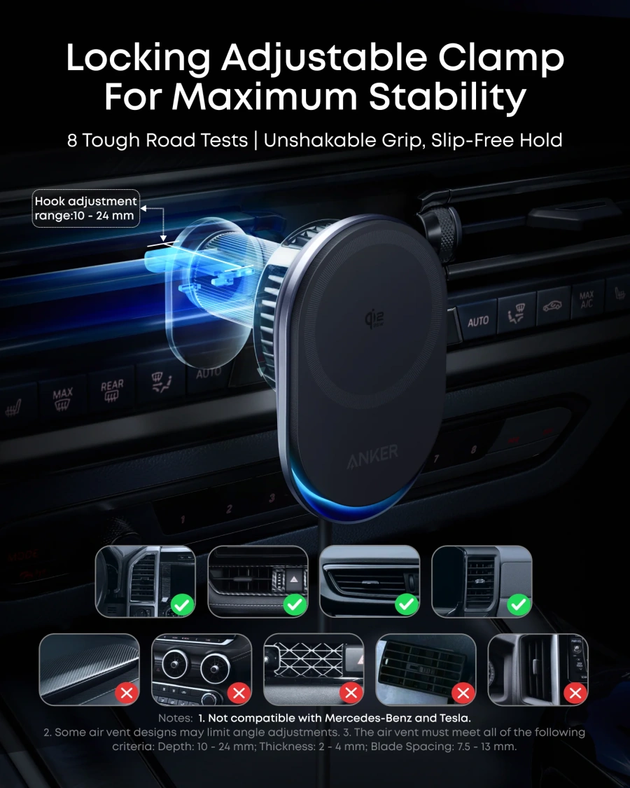 Беспроводное автомобильное зарядное устройство с охлаждением Anker Prime Wireless Car Charger 25W, Qi2, AirCool (A2933, B2933)