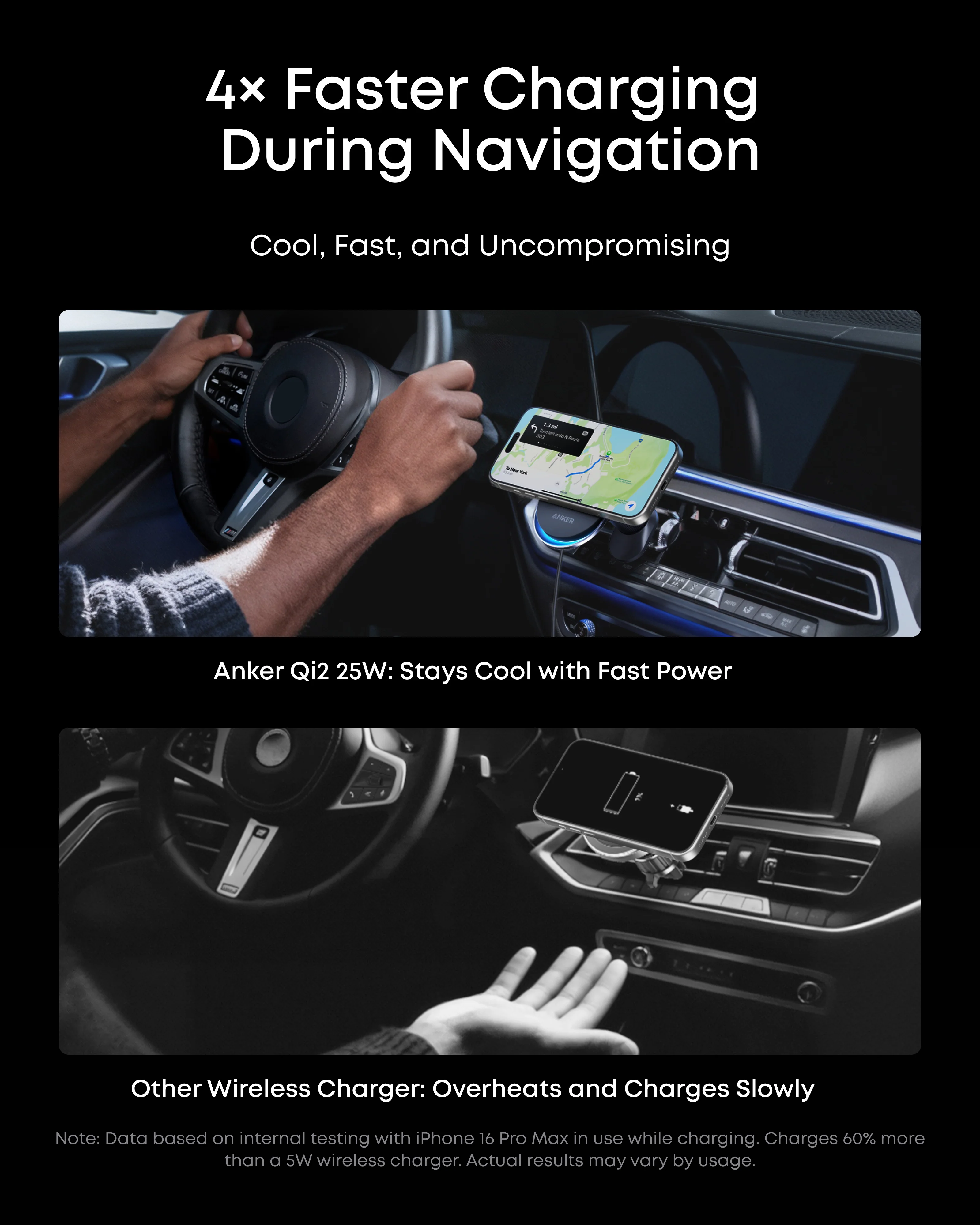 Беспроводное автомобильное зарядное устройство с охлаждением Anker Prime Wireless Car Charger 25W, Qi2, AirCool (A2933, B2933)