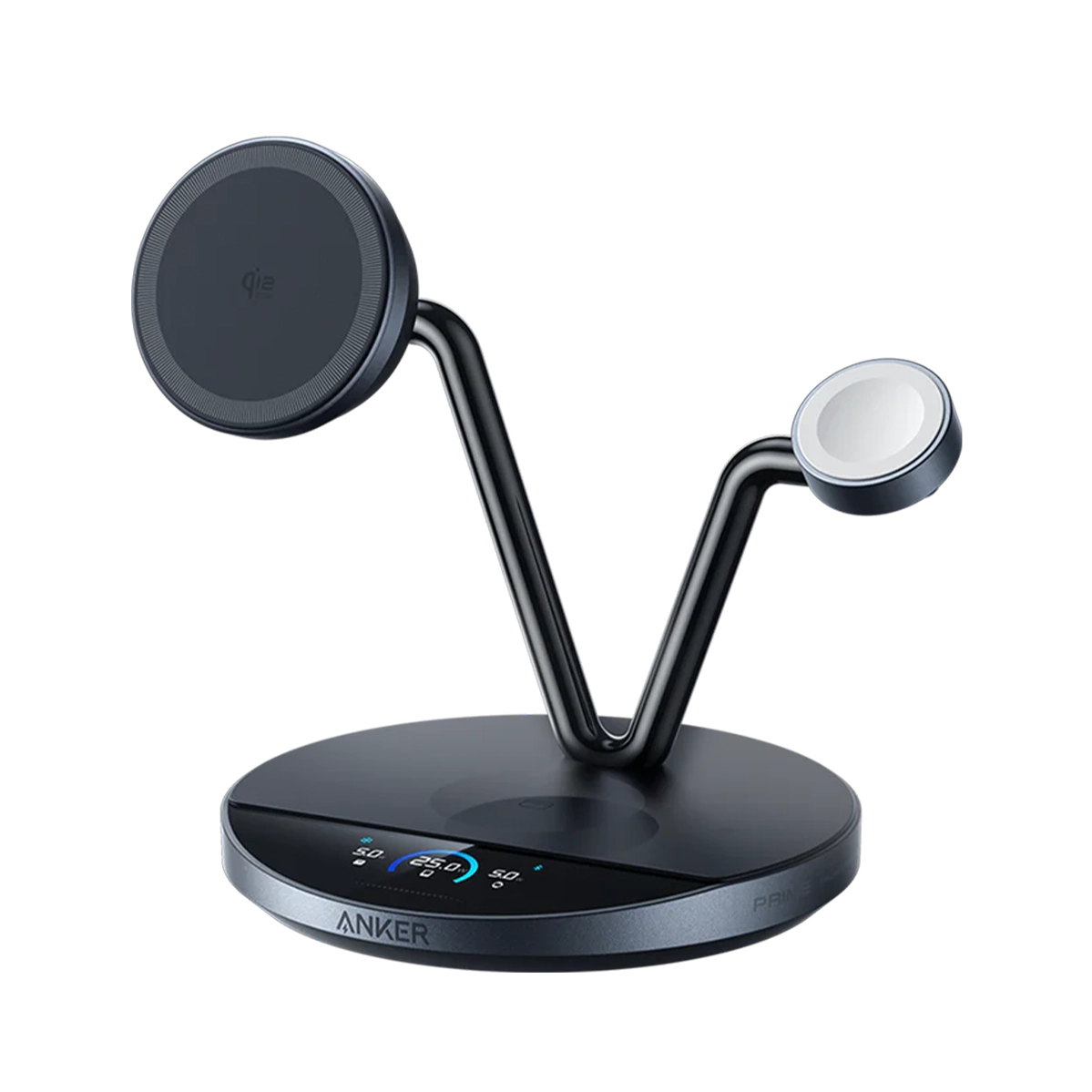 Розумна бездротова зарядна станція з дисплеєм та охолодженям Anker Prime Wireless 3-in-1 Charging Station 25W, Qi2, AirCool, Dock Stand (B25X7)