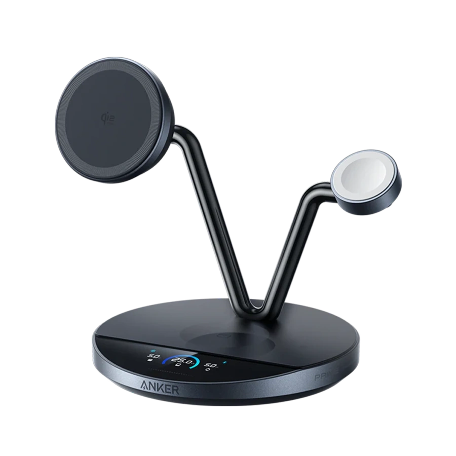 Умная беспроводная зарядная станция с дисплеем и охлаждением Anker Prime Wireless 3-in-1 Charging Station 25W, Qi2, AirCool, Dock Stand (B25X7G11)