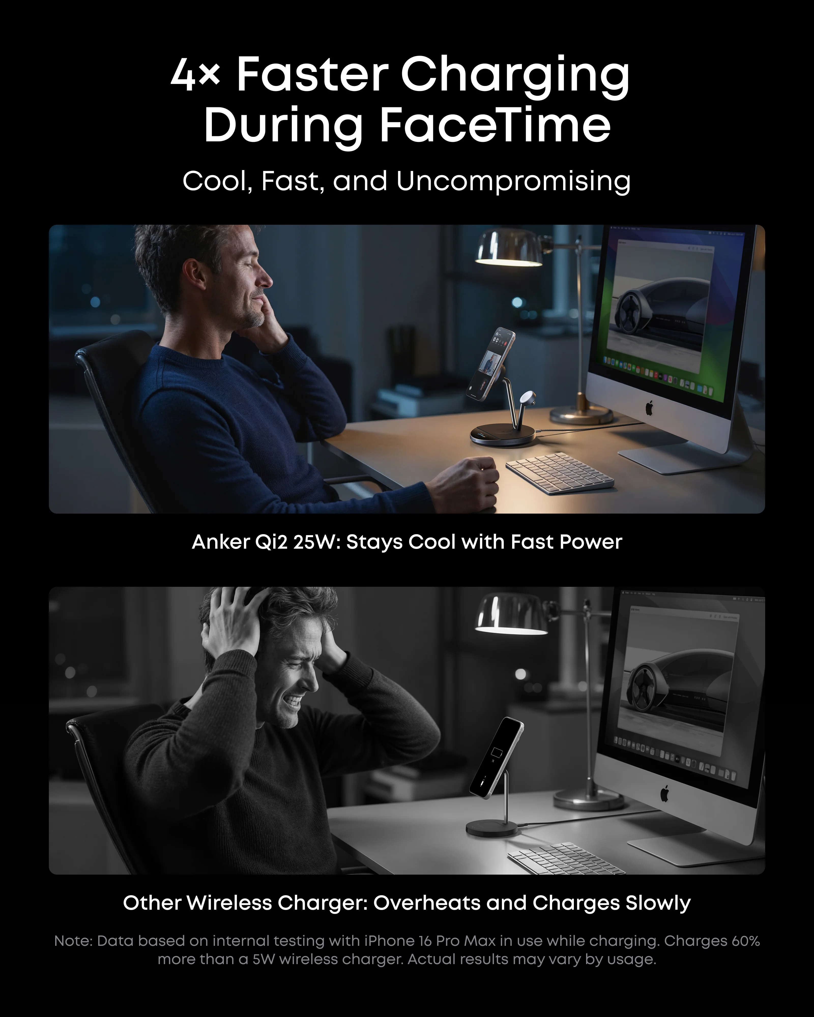 Розумна бездротова зарядна станція з дисплеєм та охолодженям Anker Prime Wireless 3-in-1 Charging Station 25W, Qi2, AirCool, Dock Stand (B25X7)