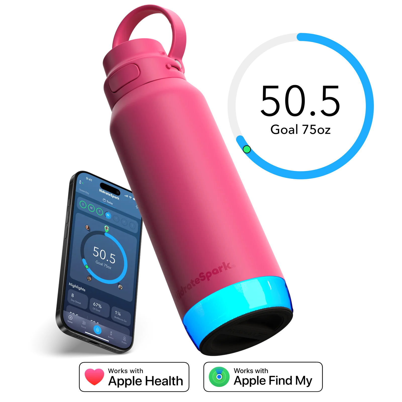 Умная бутылка для воды HidrateSpark PRO 2 Smart Bottle - Chug & Straw Lid 32oz/946 ml - Flamingo