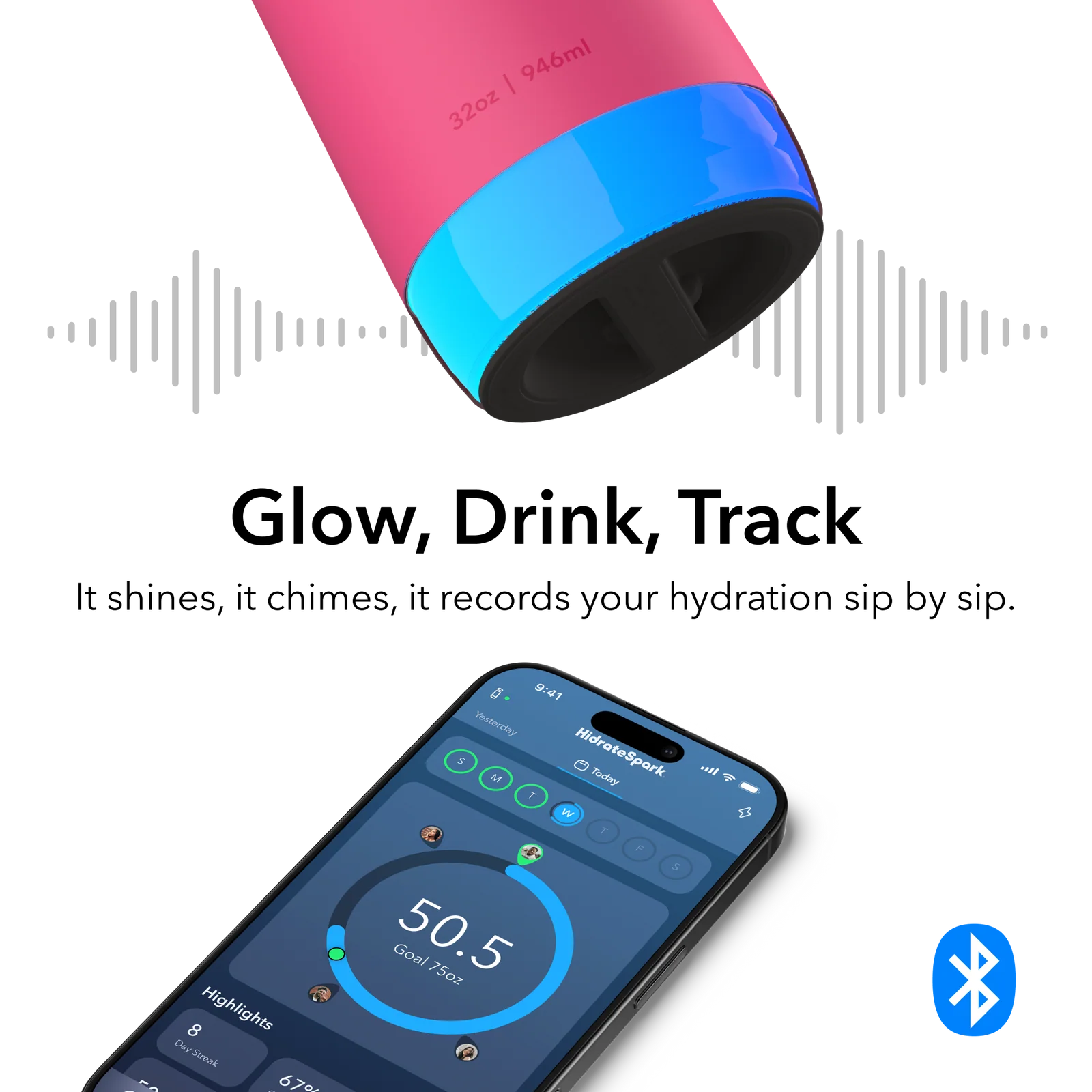 Умная бутылка для воды HidrateSpark PRO 2 Smart Bottle - Chug & Straw Lid 32oz/946 ml - Flamingo