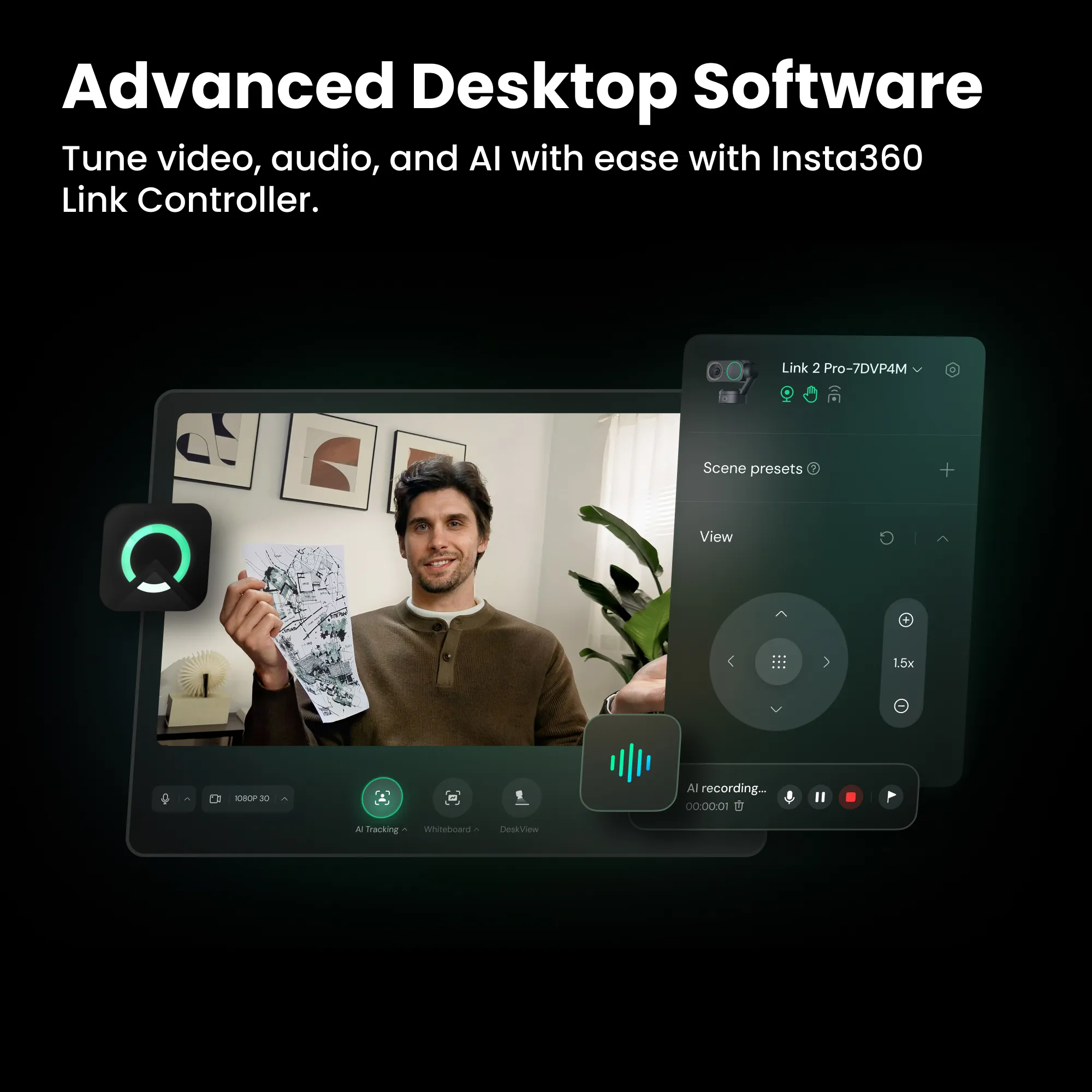 Веб-камера Insta360 Link 2C Pro [Standard Bundle] - Graphite Black