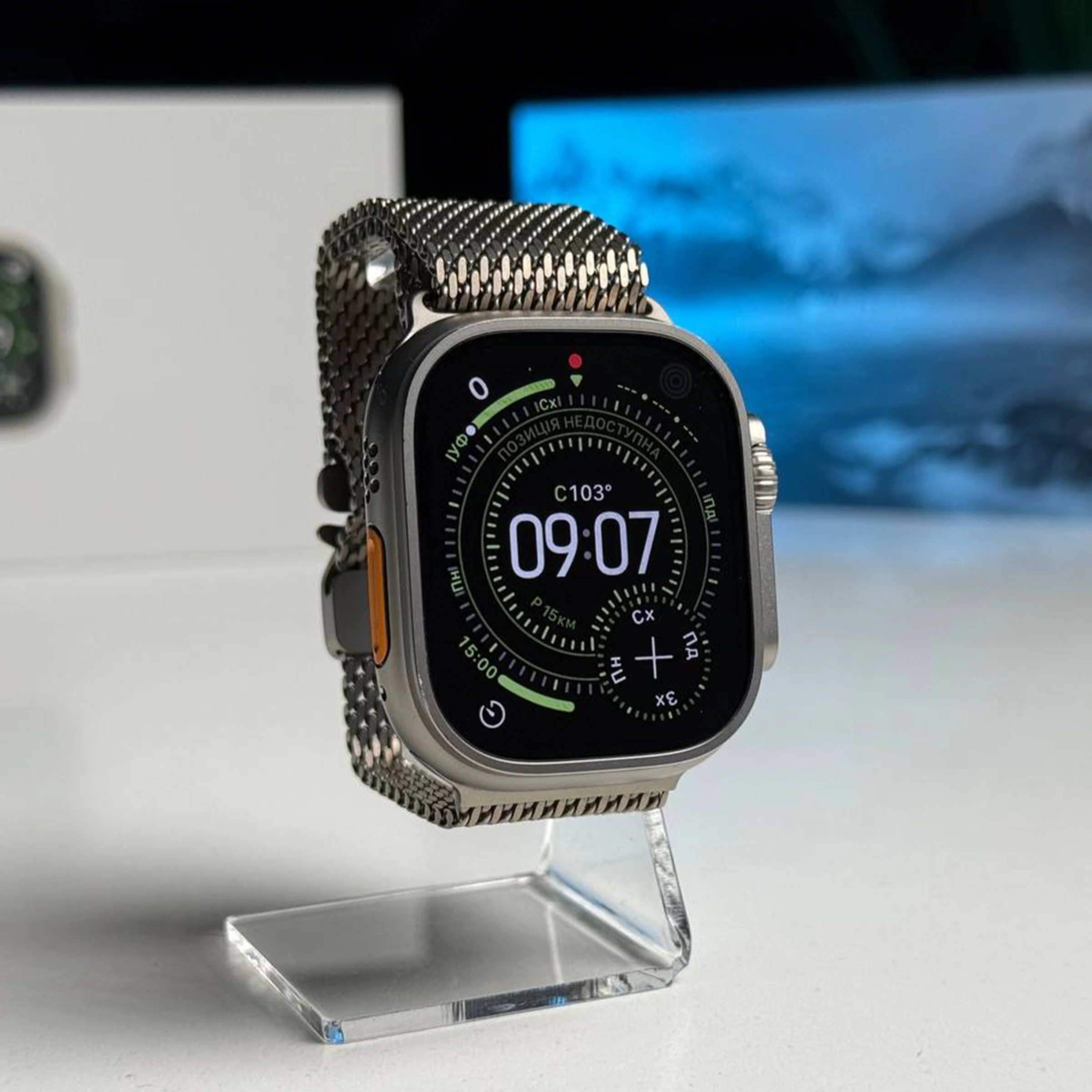 ВЖИВАНИЙ Б/У Apple Watch Ultra 3 GPS + Cellular 49mm Natural Titanium Case with Natural Titanium Milanese Loop - Medium (MEWY4) - Состояние: хороший | Аккумулятор: 100% | Комплектация: полный | Гарантия: 9 мес.