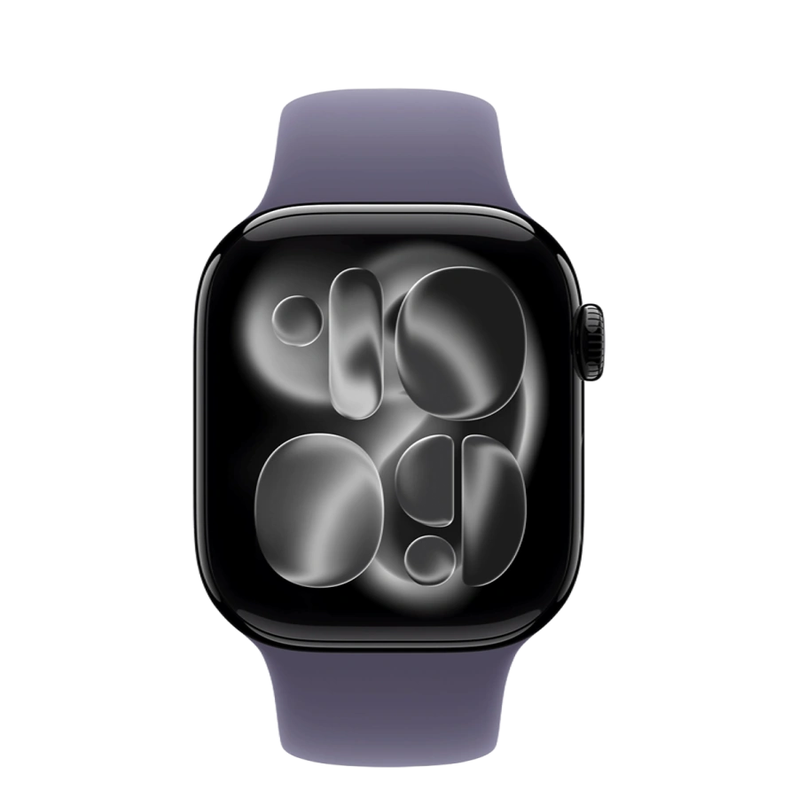 Apple Watch Series 11 GPS 42mm Jet Black Aluminum Case with Purple Fog Sport Band - S/M (MEW04+MFGG4)
