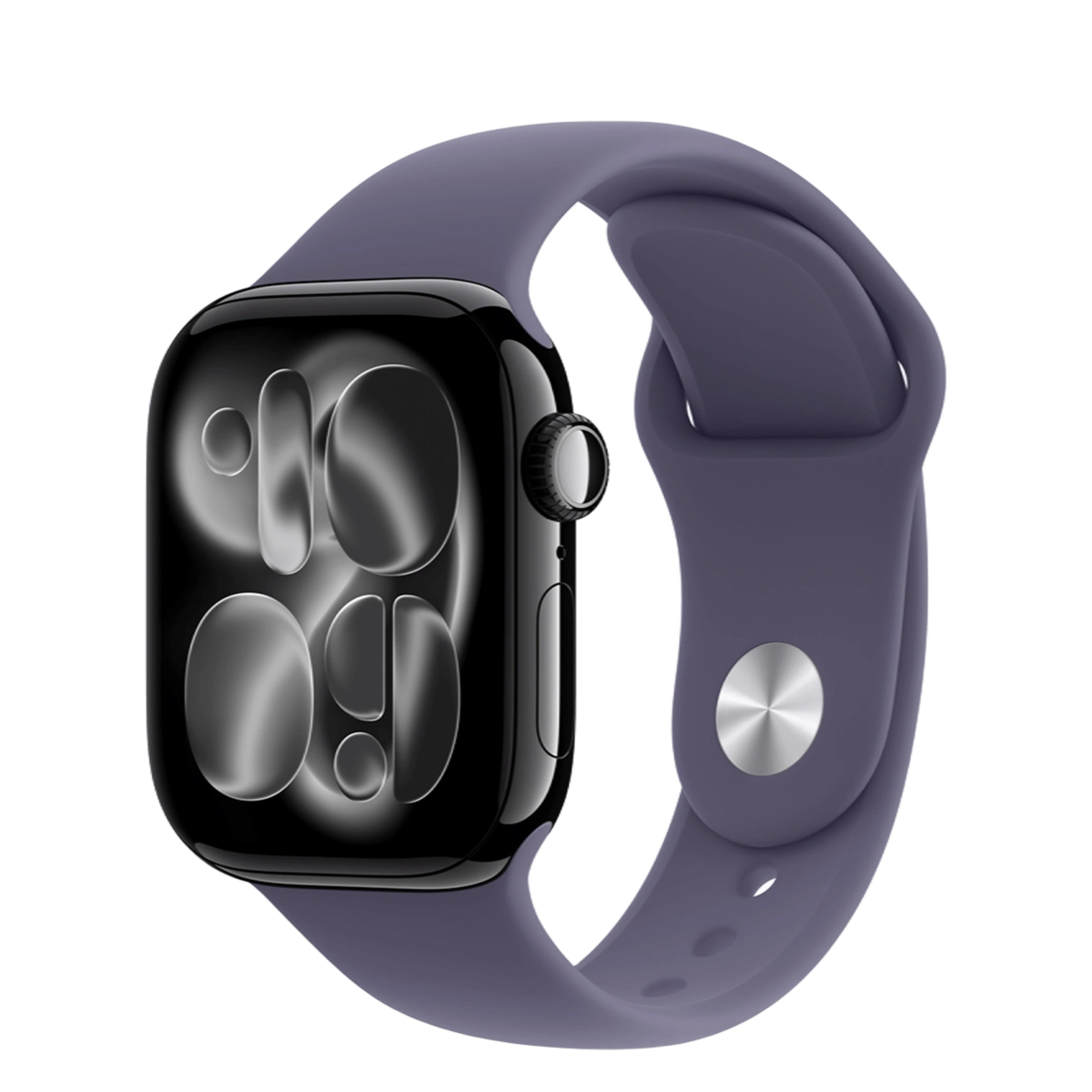 Apple Watch Series 11 GPS 42mm Jet Black Aluminum Case with Purple Fog Sport Band - S/M (MEW04+MFGG4)