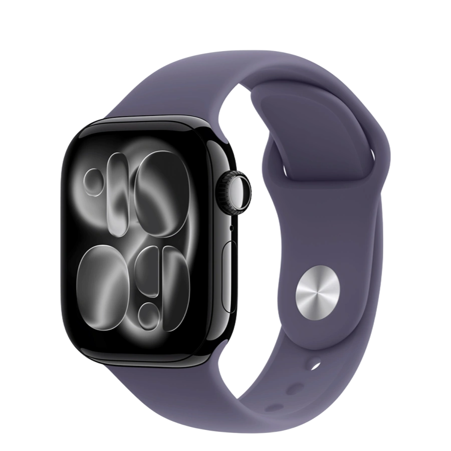 Apple Watch Series 11 GPS 42mm Jet Black Aluminum Case with Purple Fog Sport Band - S/M (MEW04+MFGG4)