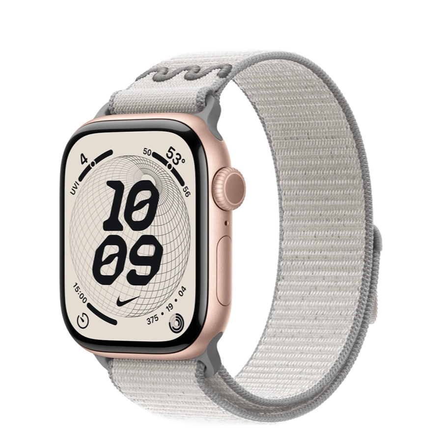Apple Watch Series 11 GPS 42mm Rose Gold Aluminium Case with Veiled Gray Nike Sport Loop (MEW24+MGCY4)