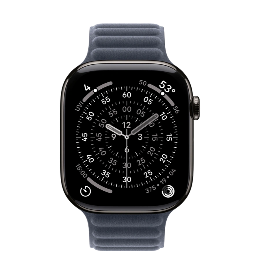 Apple Watch Series 11 GPS + Cellular 46mm Slate Titanium Case with Navy Magnetic Link - S/M (MFC14+MGDH4)