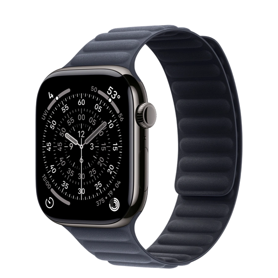 Apple Watch Series 11 GPS + Cellular 46mm Slate Titanium Case with Navy Magnetic Link - S/M (MFC14+MGDH4)