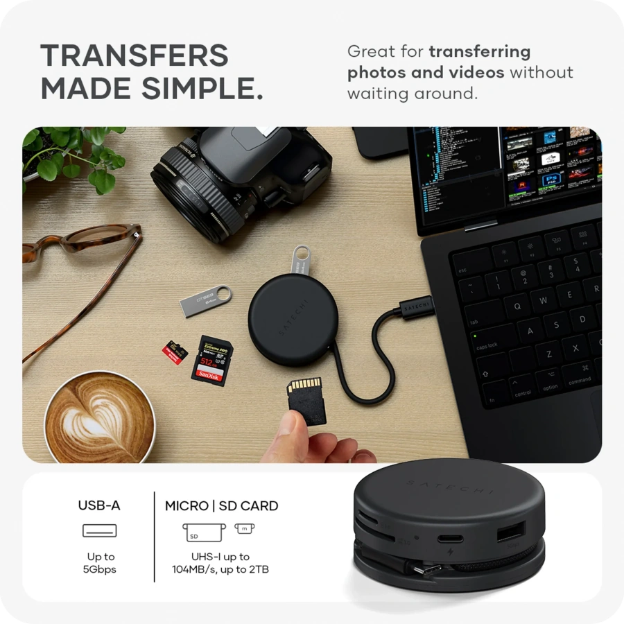 Багатопортовий адаптер Satechi OntheGo 7-in-1 USB-C Multiport Adapter - Space Black (ST-POTG7C)