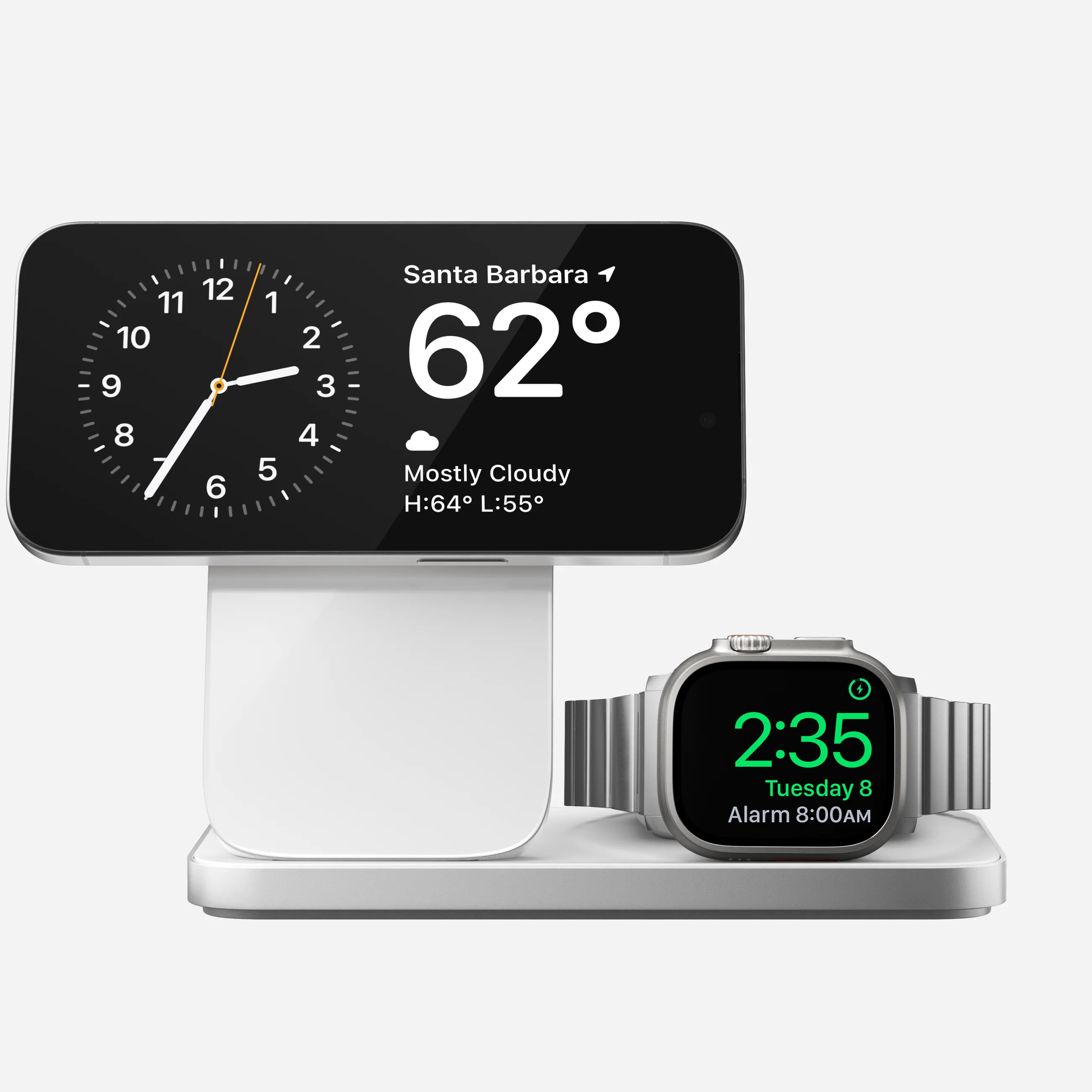 Бездротовий зарядний пристрій Nomad Stand One Max Qi2 25W 3-in-1 Charger - Silver (NM014506858)