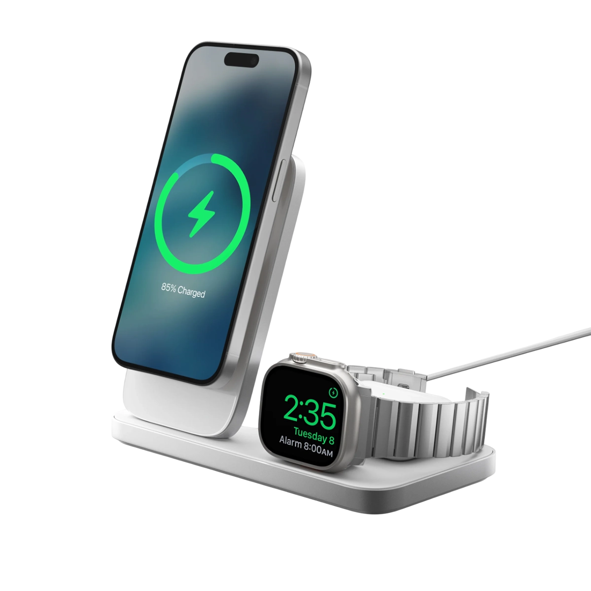 Бездротовий зарядний пристрій Nomad Stand One Max Qi2 25W 3-in-1 Charger - Silver (NM014506858)