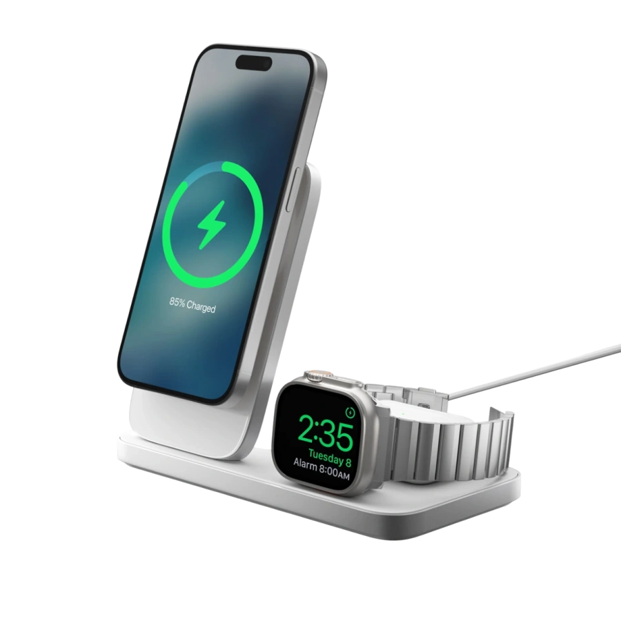 Беспроводное зарядное устройство Nomad Stand One Max Qi2 25W 3-in-1 Charger - Silver (NM014506858)