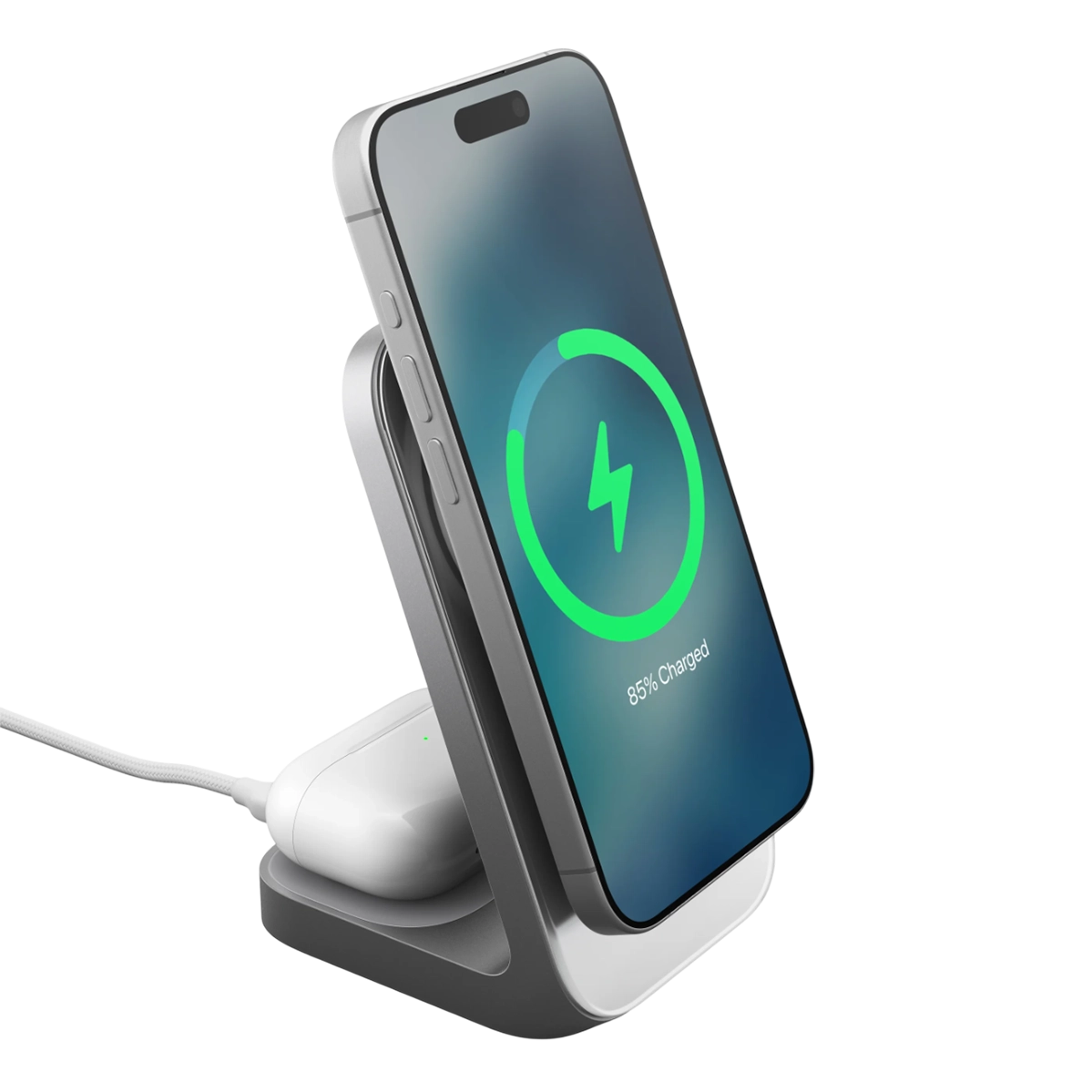 Бездротовий зарядний пристрій Nomad Stand One Qi2 25W 2-in-1 Charger - Silver (NM014513858)