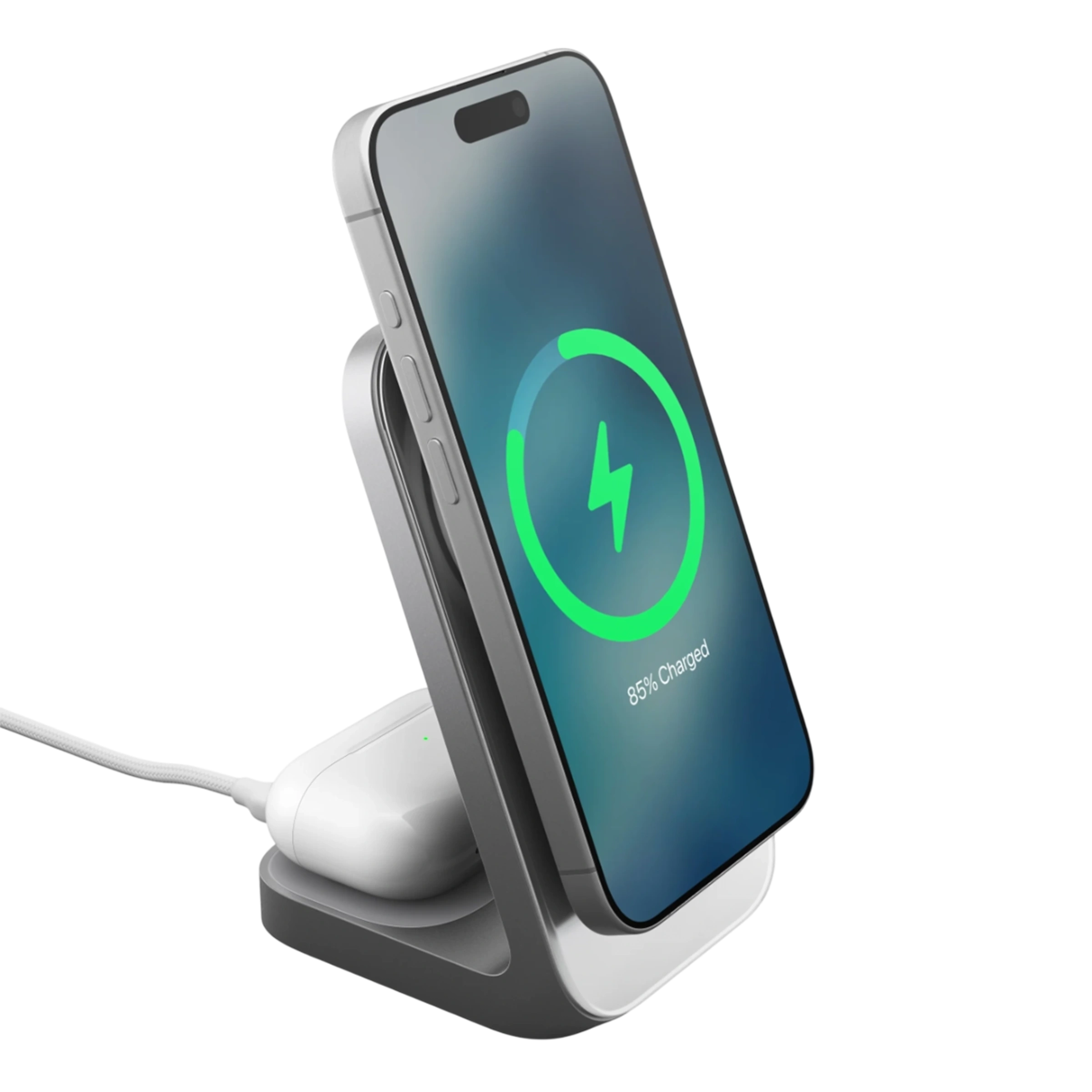 Бездротовий зарядний пристрій Nomad Stand One Qi2 25W 2-in-1 Charger - Silver (NM014513858)